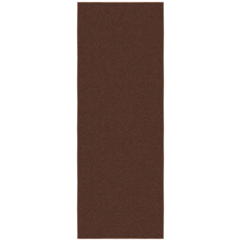 Ottomanson Non-Slip Hallway Runner Rug 2x6 Rubberback Solid Indoor Rug, 2'2" x 6', Brown