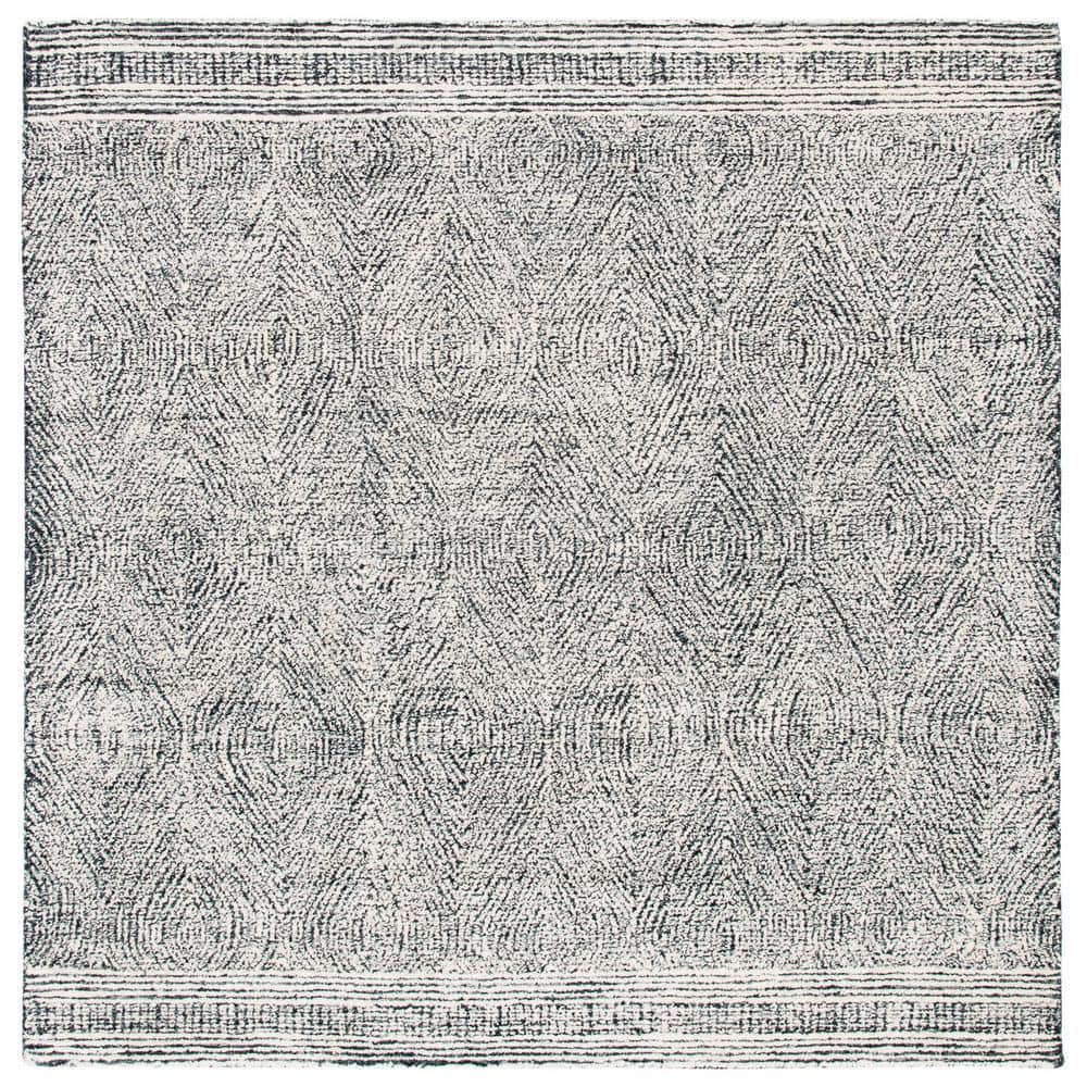 SAFAVIEH Abstract Caelestinus Ogee Wool Area Rug, Ivory/Charcoal, 10' x 10' Square