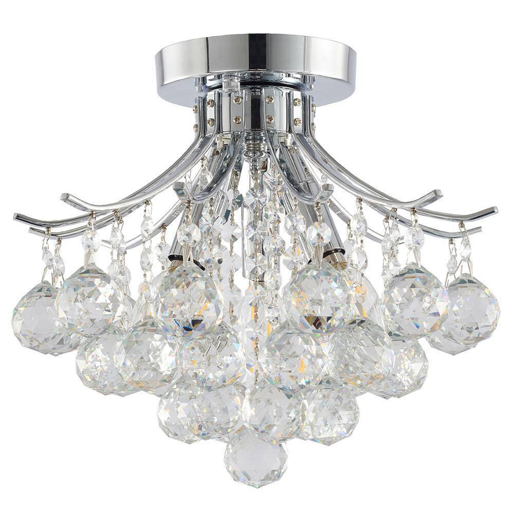 Elegant Chrome 12'' Crystal Semi Flush Mount Lighting
