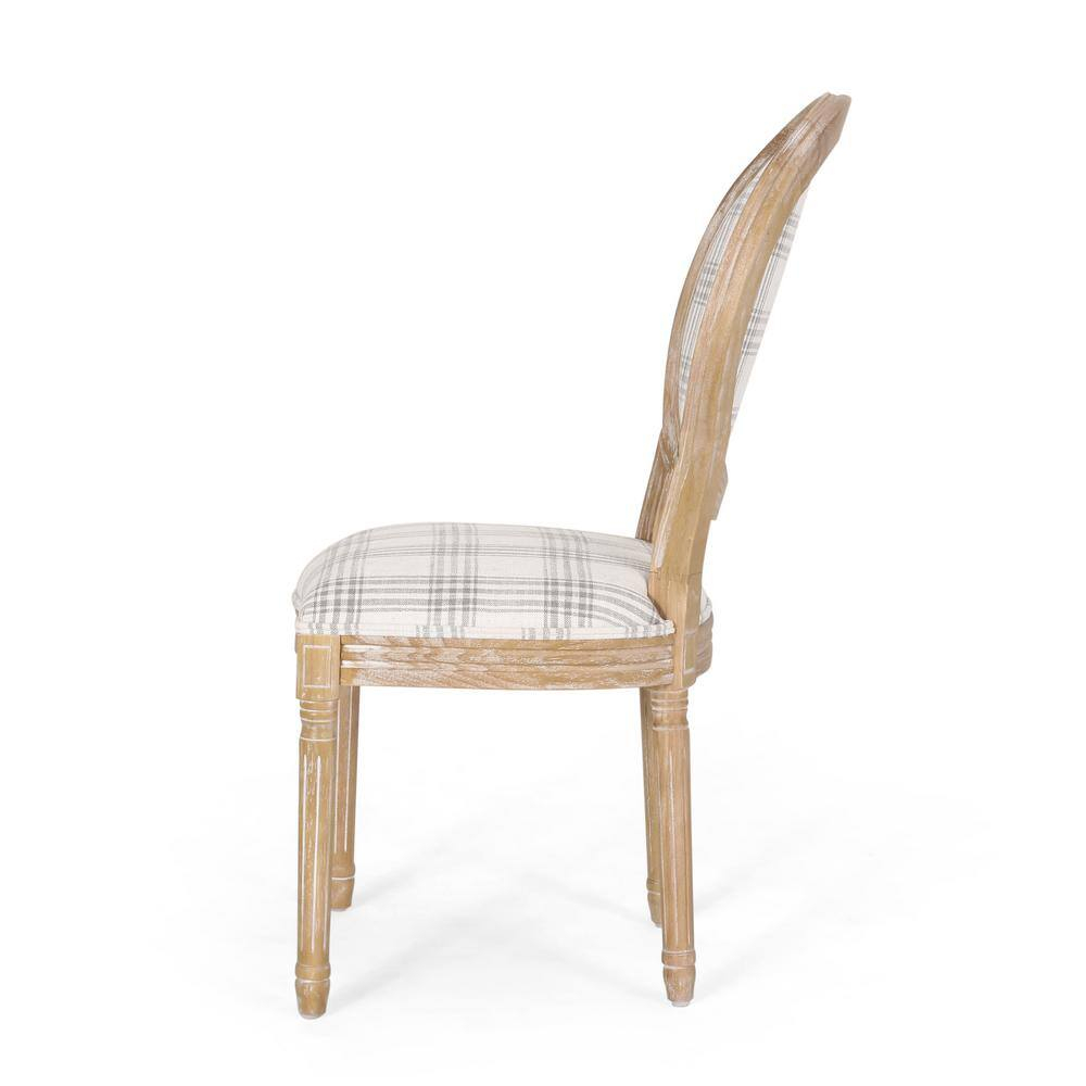 Noble House Karter French Fabric Dining Chairs, Set of 4, Gray Plaid
