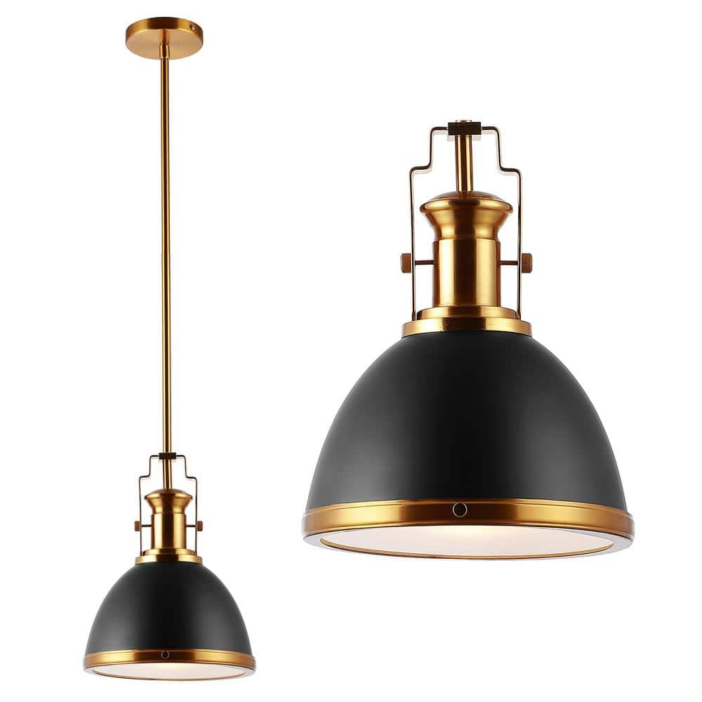Homer 10" 1-Light Modern Industrial Iron LED Dome Pendant, Black/Brass Gold