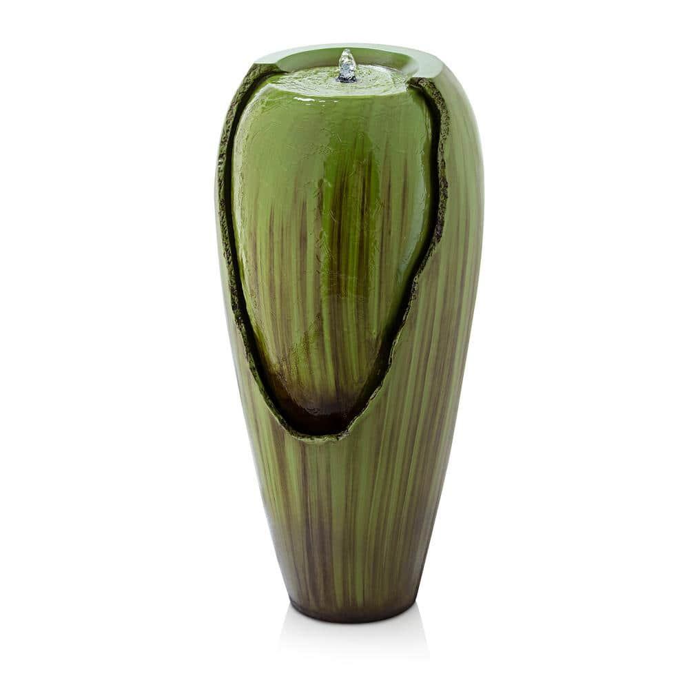 Green Antique Jar Outdoor Water Fountain with LED Lights