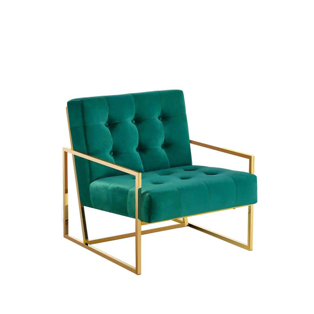 Best Master Furniture Beethoven 31.5" Velvet Accent Chair in Green/Gold Plated