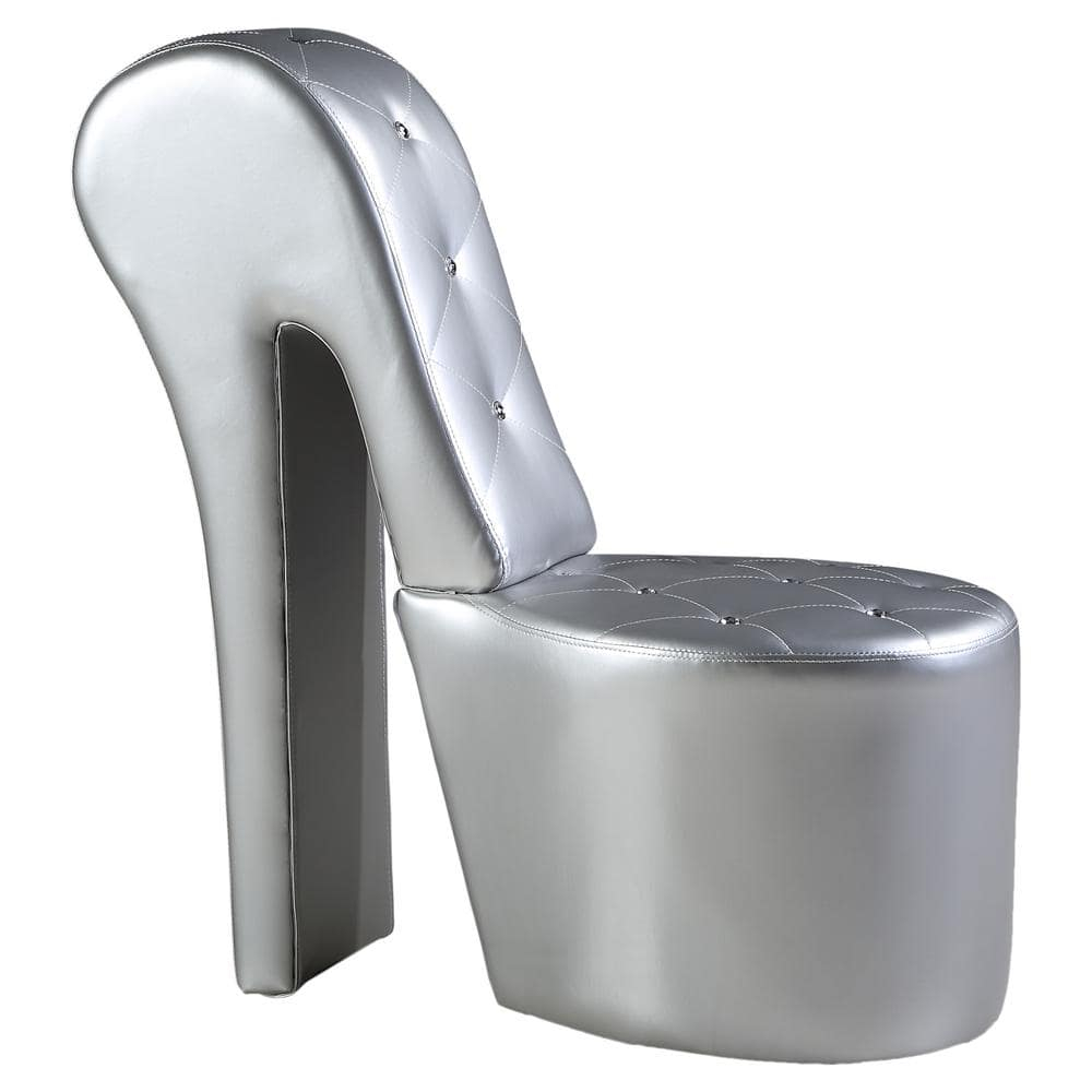 Best Master High Heel Faux Leather Crystal Studs Shoe Chair in Silver