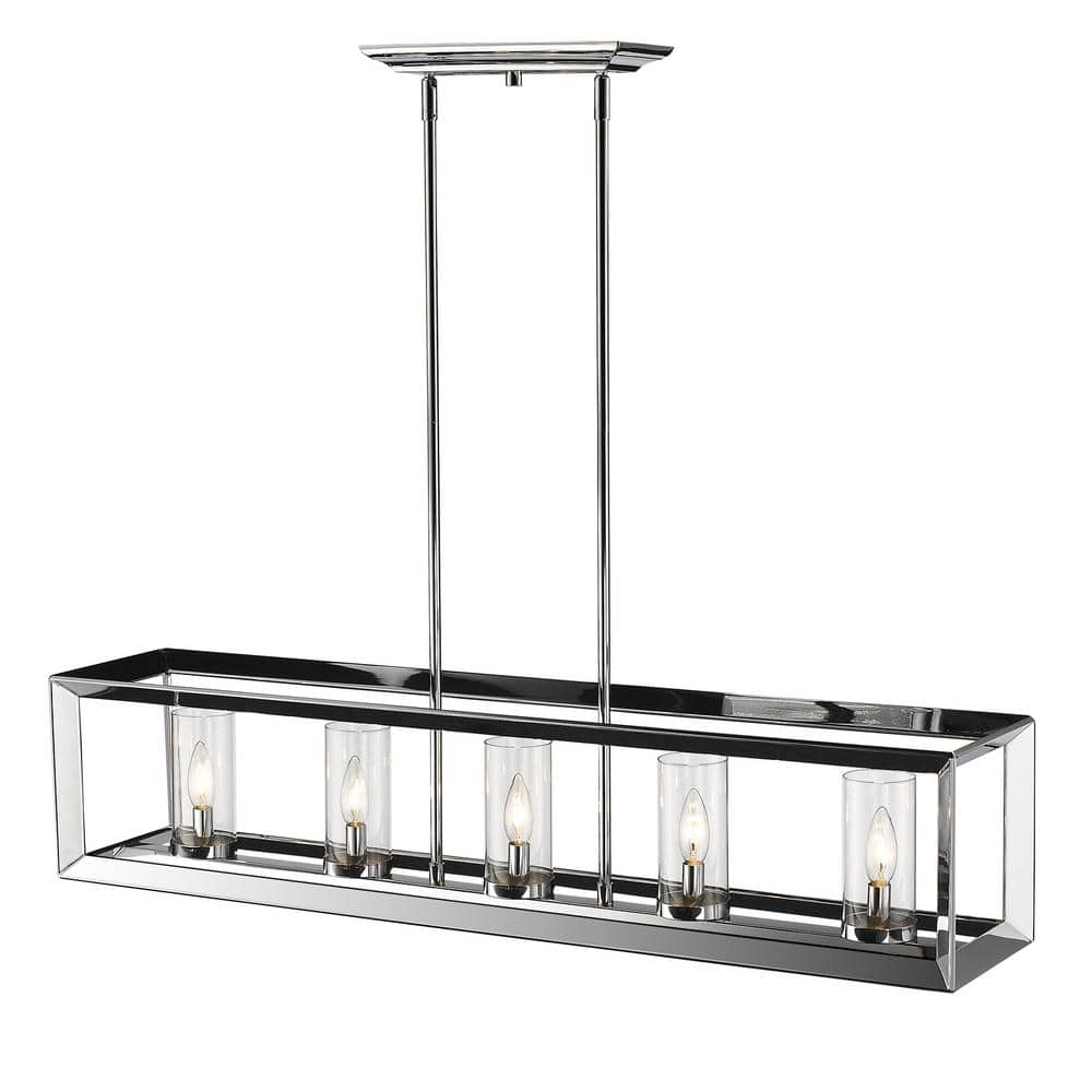 Golden Lighting Smyth 5-Light Linear Pendant in Chrome with Clear Glass