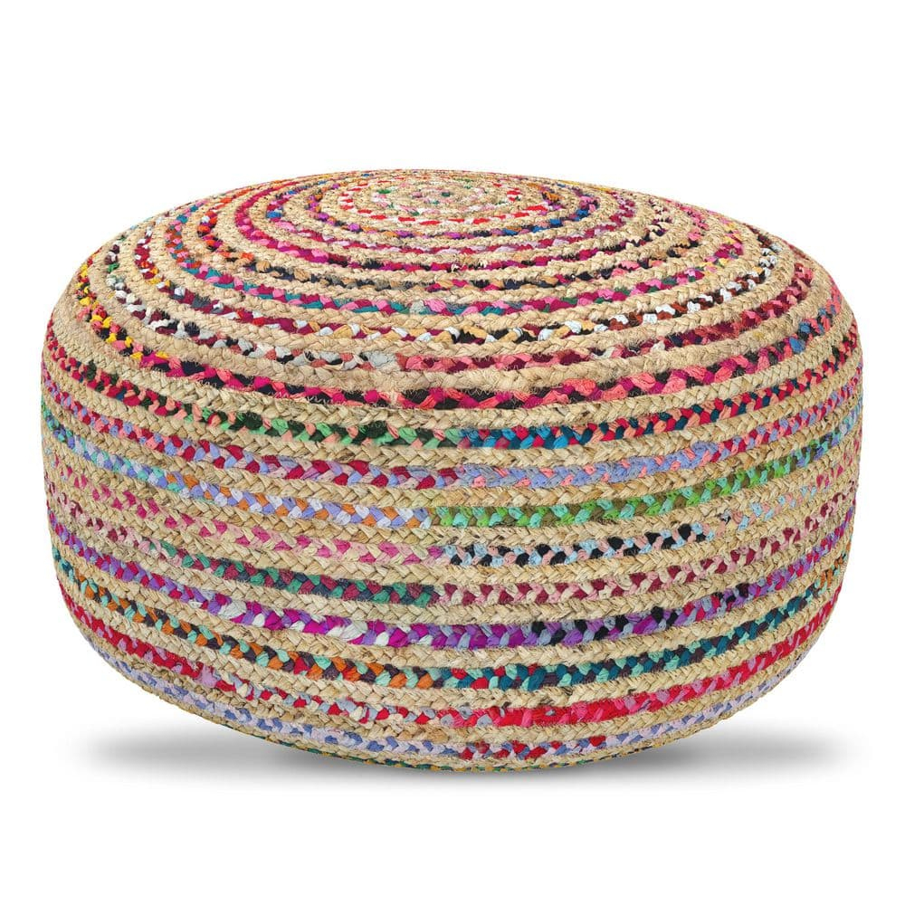 Margo Boho Contemporary Round Large Pouf in Multi Color