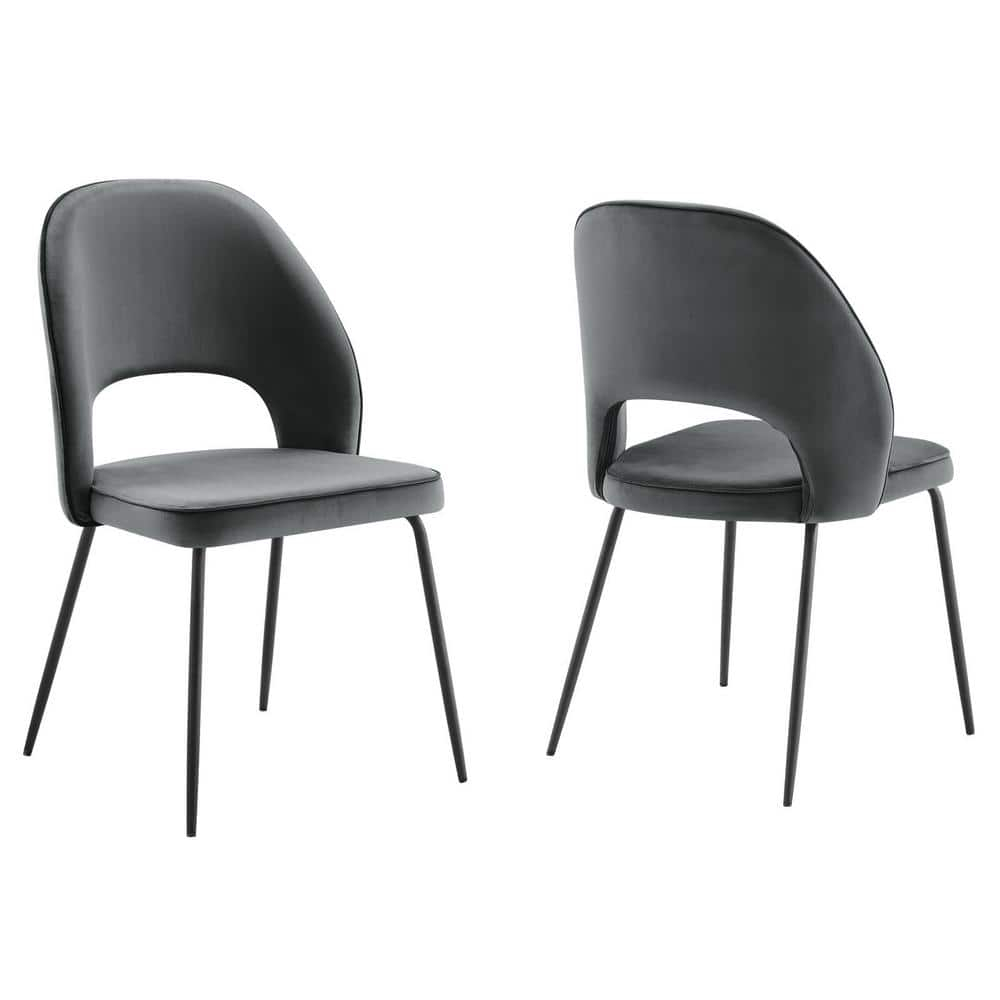 Modway Nico 18.5" Velvet Dining Chairs in Gray/Black (Set of 2)
