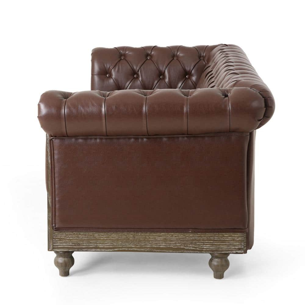 Noble House Glencoe Upholstered Tufted 3 Seater Sofa, Dark Brown