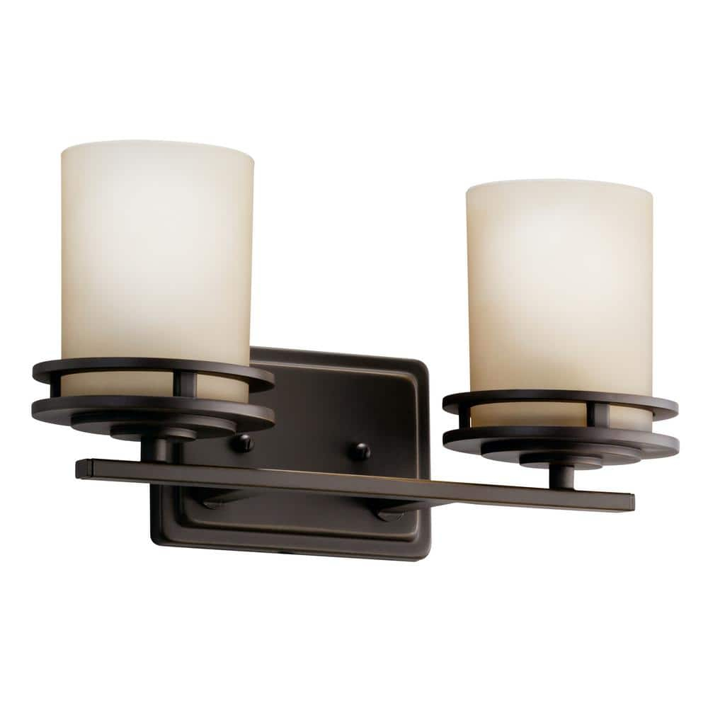 Kichler Hendrik 14.5" 2 Light Vanity Light with Light Umber Etched Glass Olde Bronze®