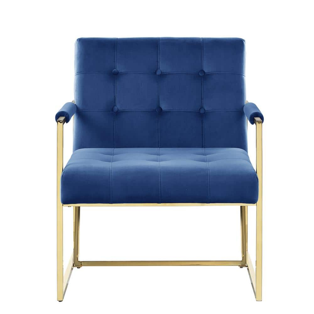 Luxor Blue Velvet Modern Accent Chair in Gold
