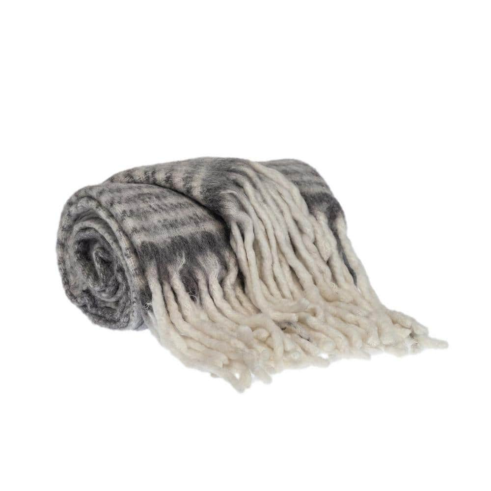 Parkland Collection THRE21681 Nagar Transitional Woven Handloom Throw Blanket, Gray & White