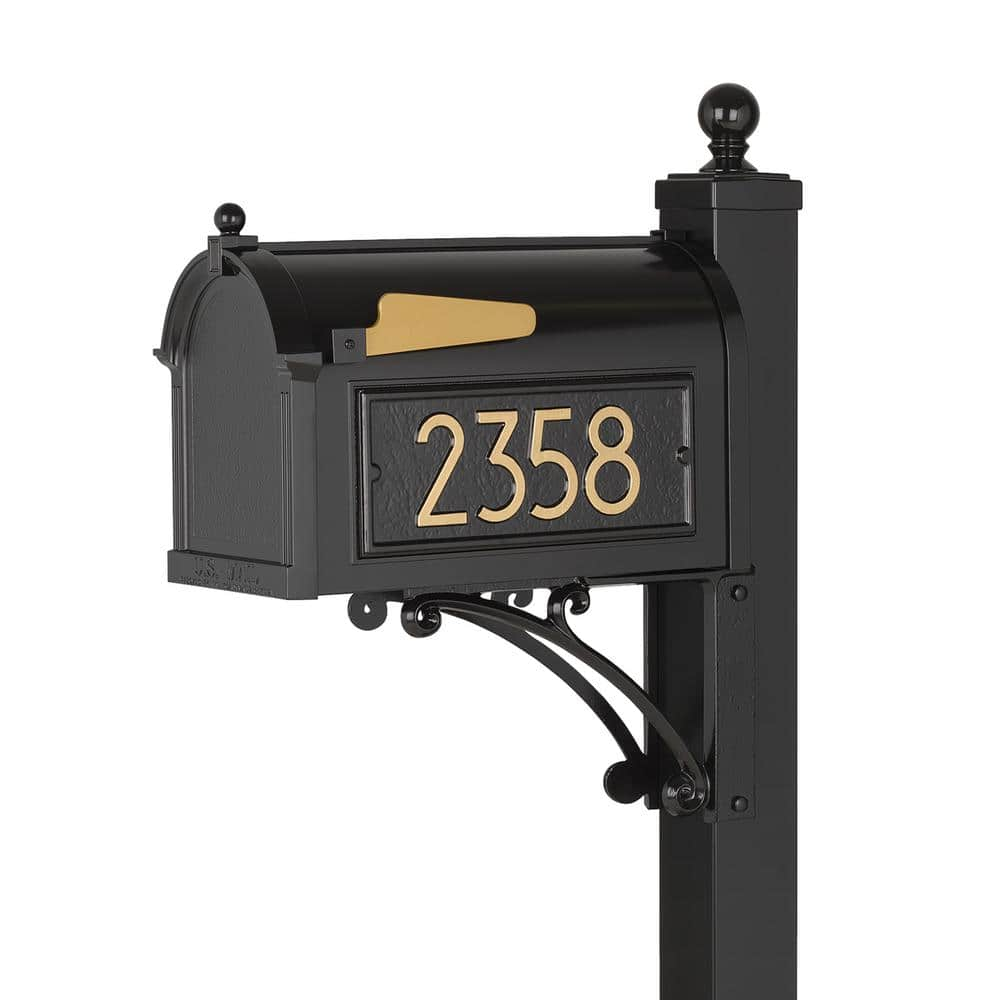 Extra Large Black and Gold Aluminum Post Mount Mailbox