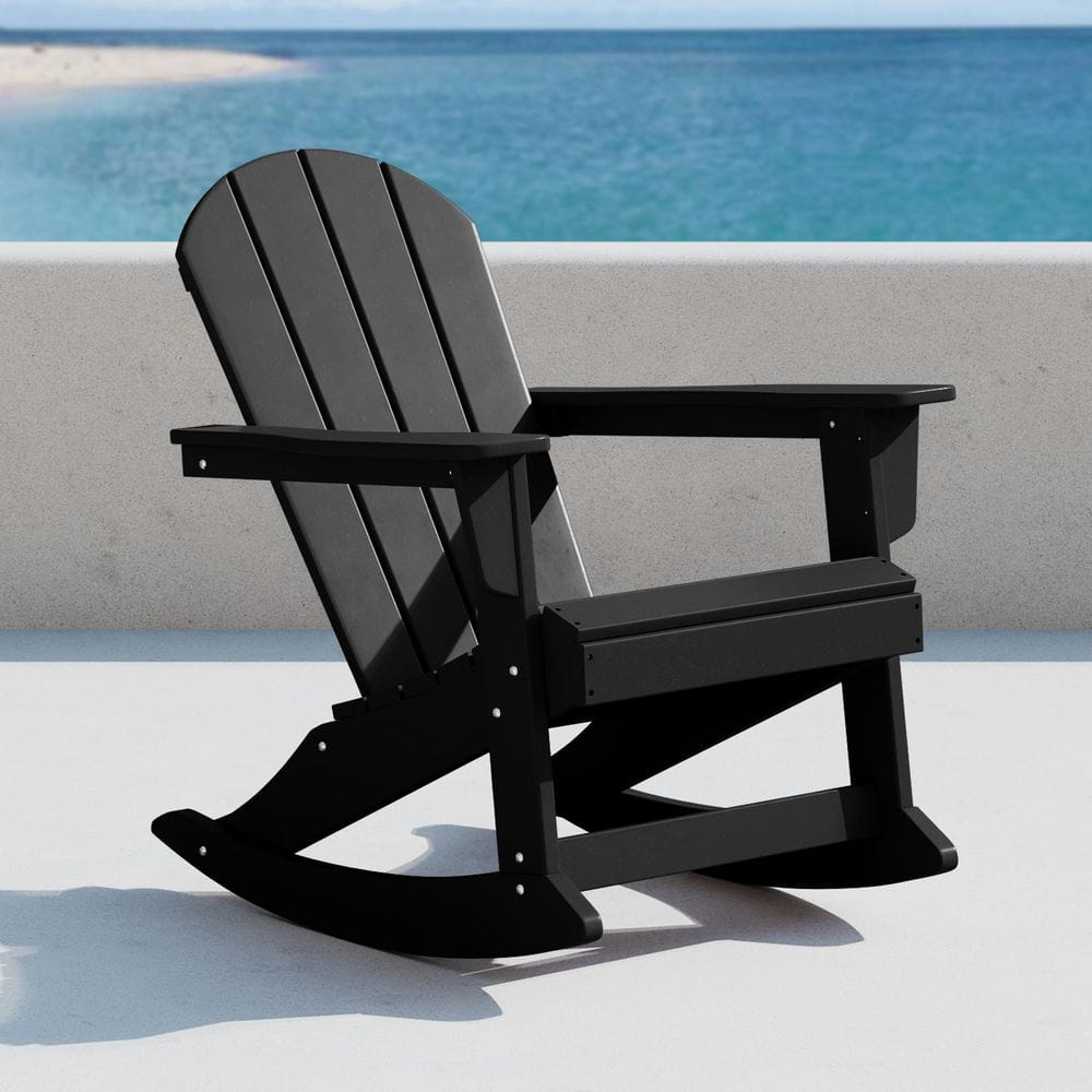 JUSTLET Plastic Adirondack Rocking Chair,HDPE All-Weather Outdoor Rocking Adirondack Chair for Porch, Patio, Balcony,Black