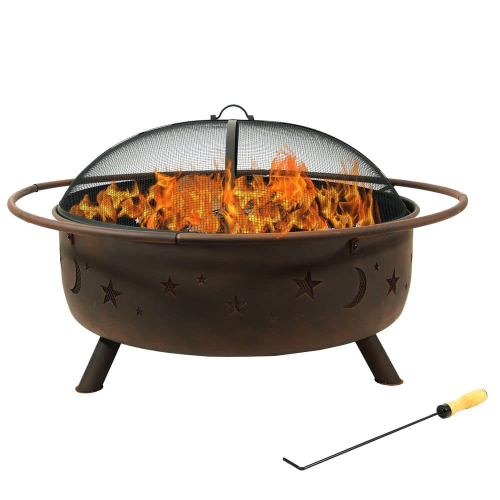 Sunnydaze Cosmic 42" Round Wood-Burning Bronze Finish Steel Fire Pit with Spark Screen