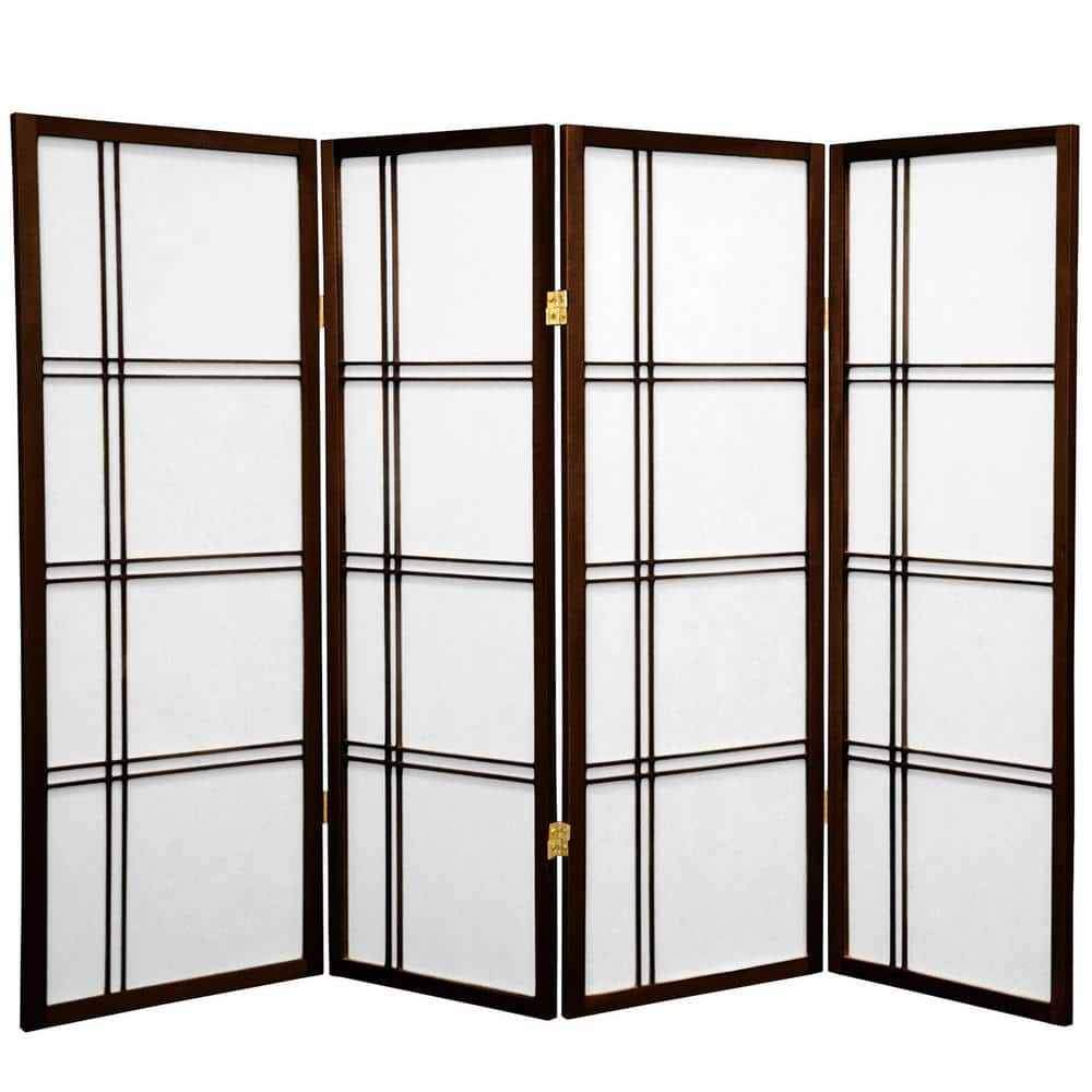4 ft. Short Double Cross Shoji Screen - Walnut - 4 Panels