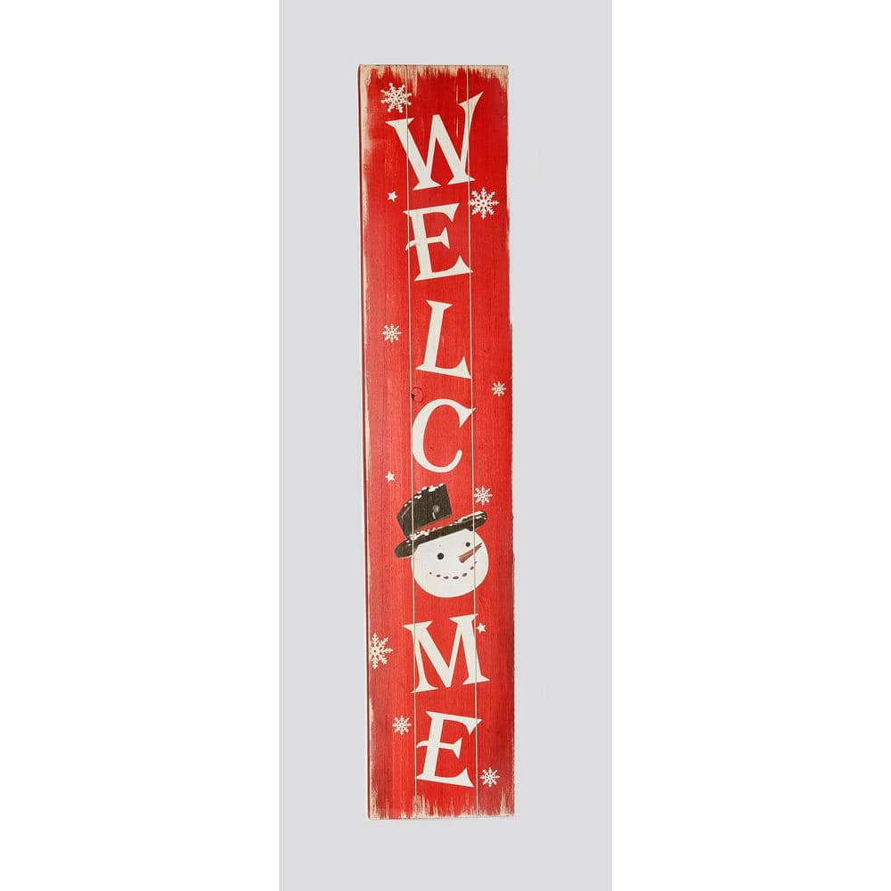 40-Inch Red Wood Snowman Welcome Porch Sign