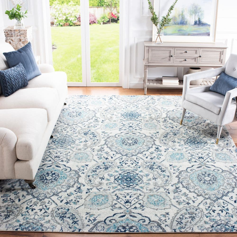 SAFAVIEH Madison Hope Floral Paisley Area Rug, Cream/Light Grey, 10' x 10' Square