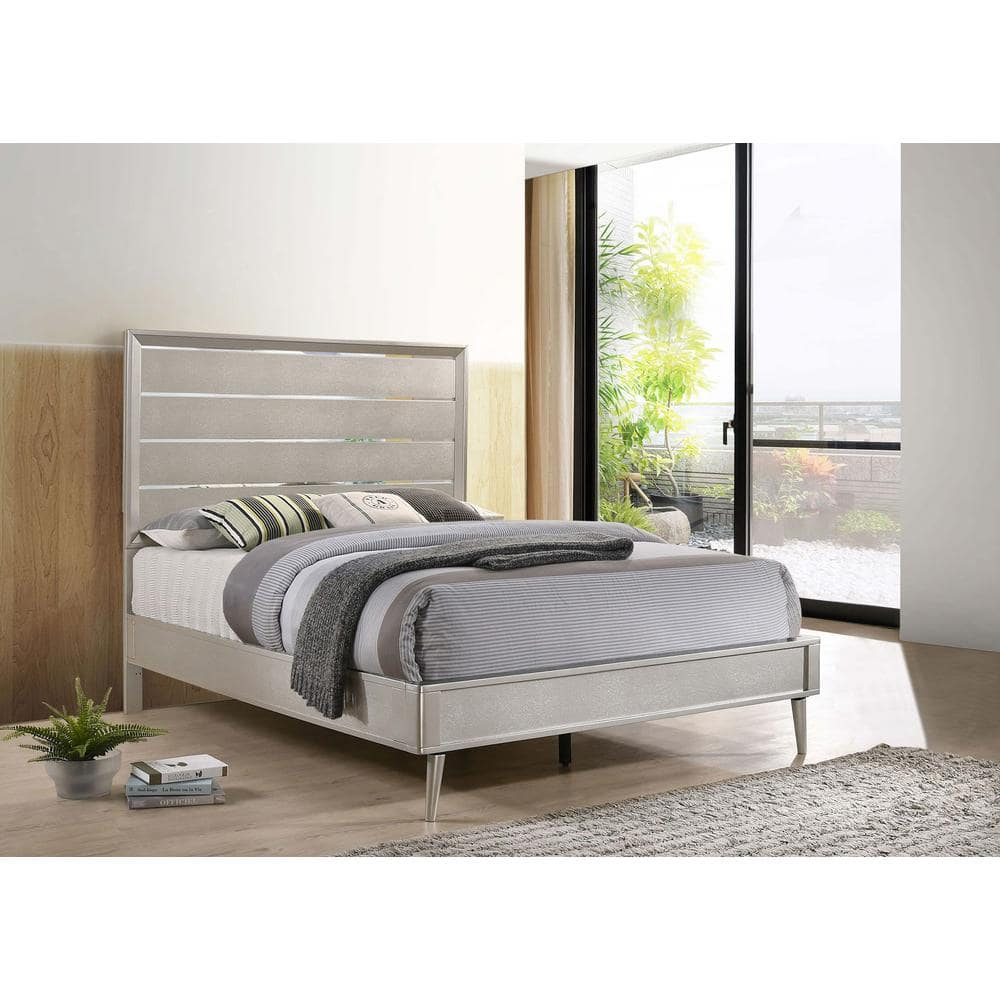 Coaster Ramon Contemporary Wood Queen Panel Bed Metallic Silver