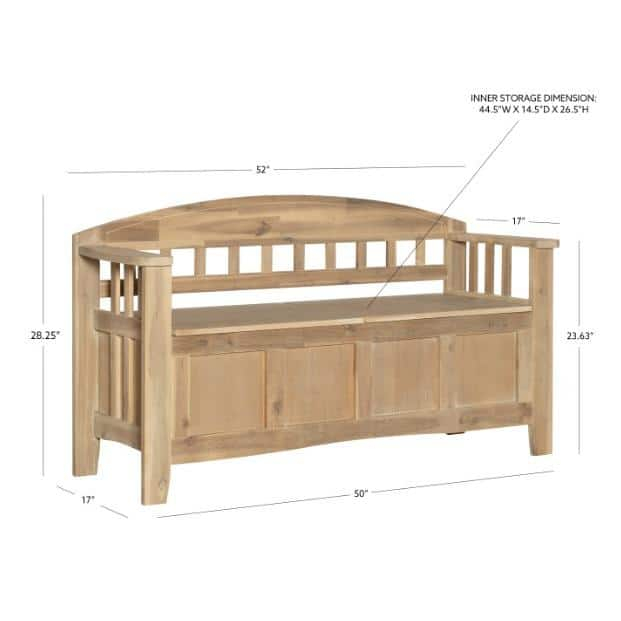 Iris Acacia Storage Bench with Natural Washed Finish