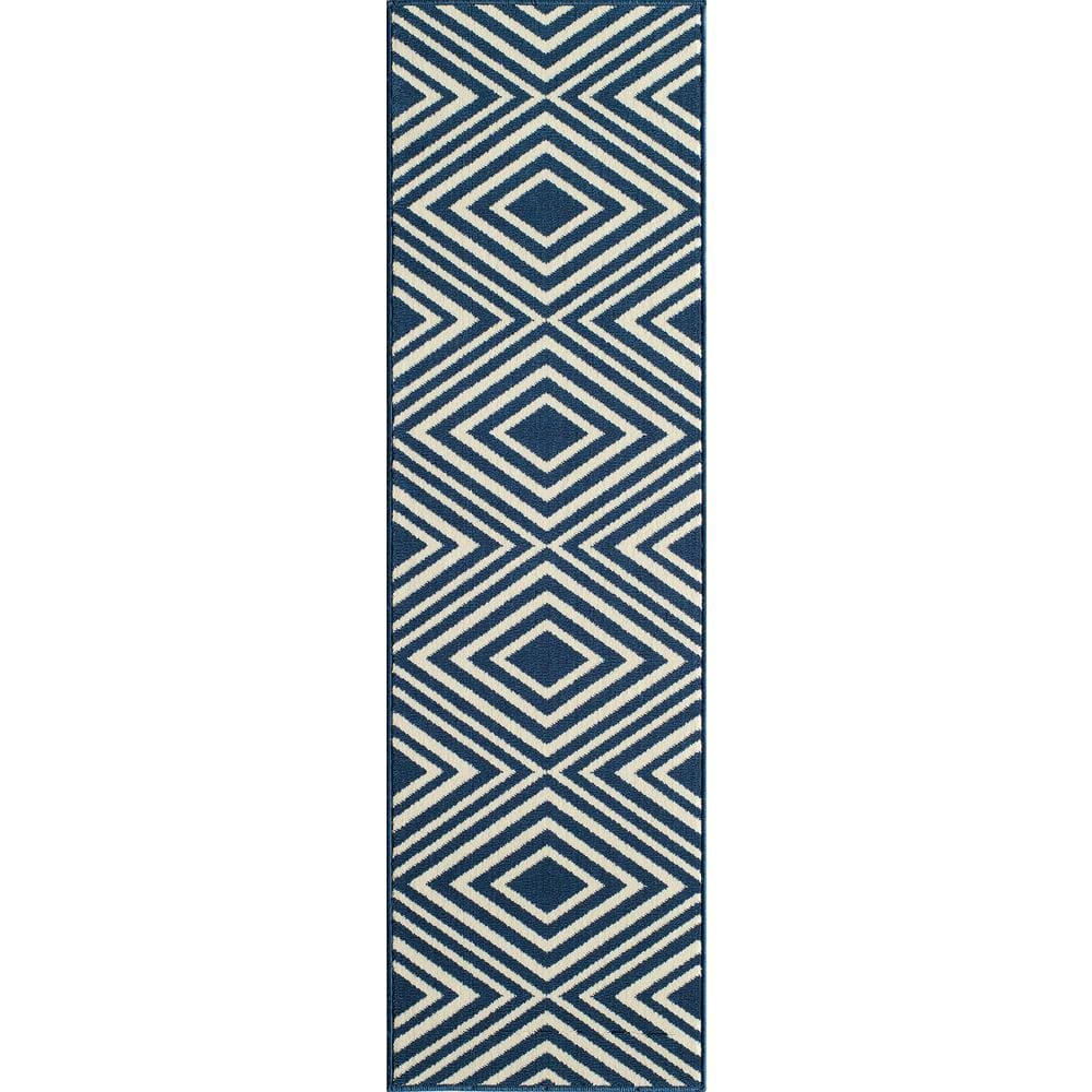 Momeni Baja Zig Zag Navy Indoor Outdoor Rug 2'3" X 7'6" Runner