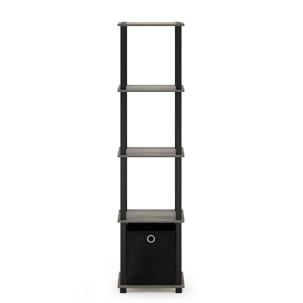 Furinno TNT No Tools 5-Tier Display Decorative Shelf with One Bin, French Oak Grey/Black/Black