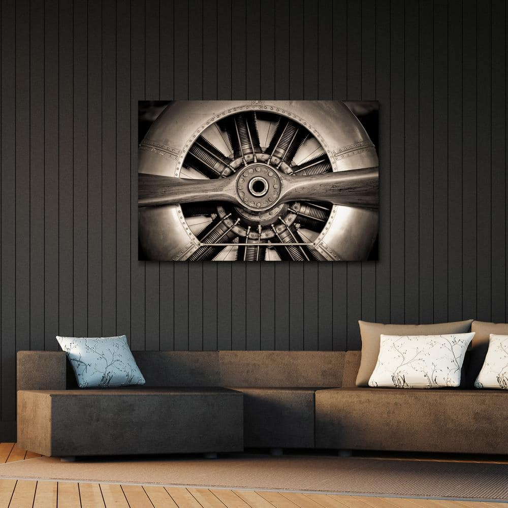 Empire Art Direct Plane Propeller Frameless Free Floating Tempered Glass Panel Graphic Wall Art, 48" x 32" x 0.2", Ready to Hang