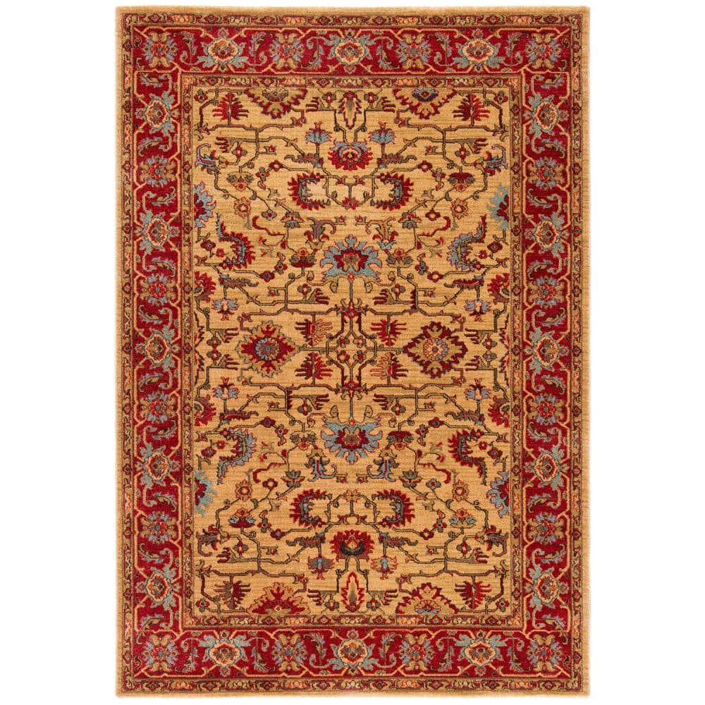 Mahal Beige/Red 4 ft. x 6 ft. Border Floral Area Rug
