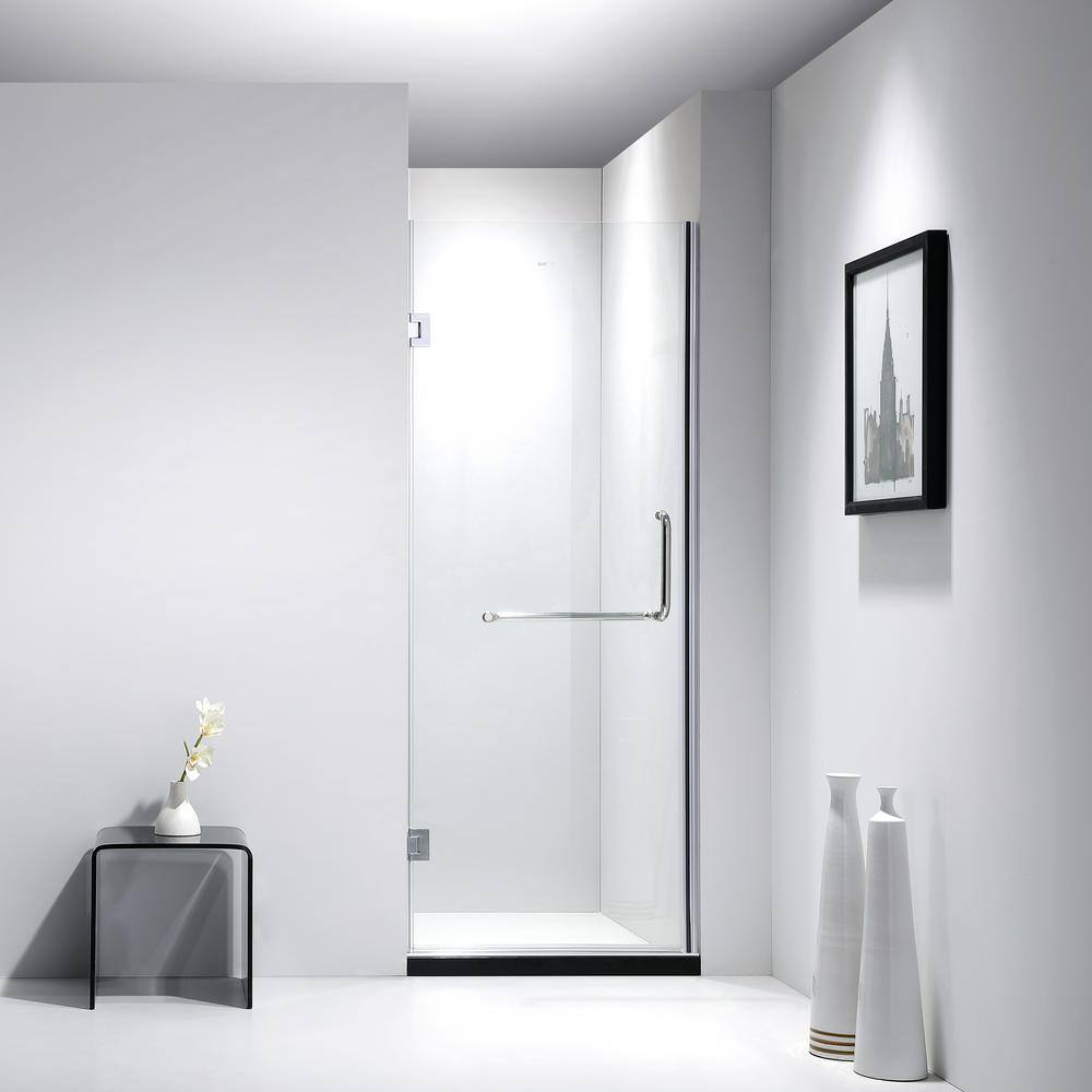30 in. W x 79 in. H Frameless Hinged Shower Door in Clear Glass - Left Hand Swing
