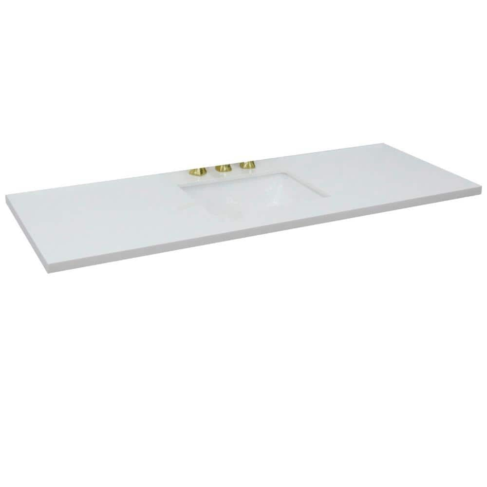 Bellaterra Home 61 in. White Quartz Top with Single White Ceramic Rectangular Sink