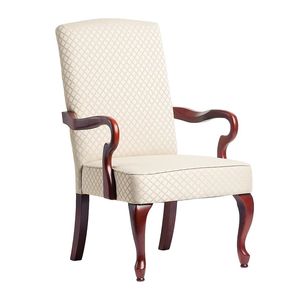 Comfort Pointe Derby Beige Jacquard Fabric Solid Wood Gooseneck Arm Chair