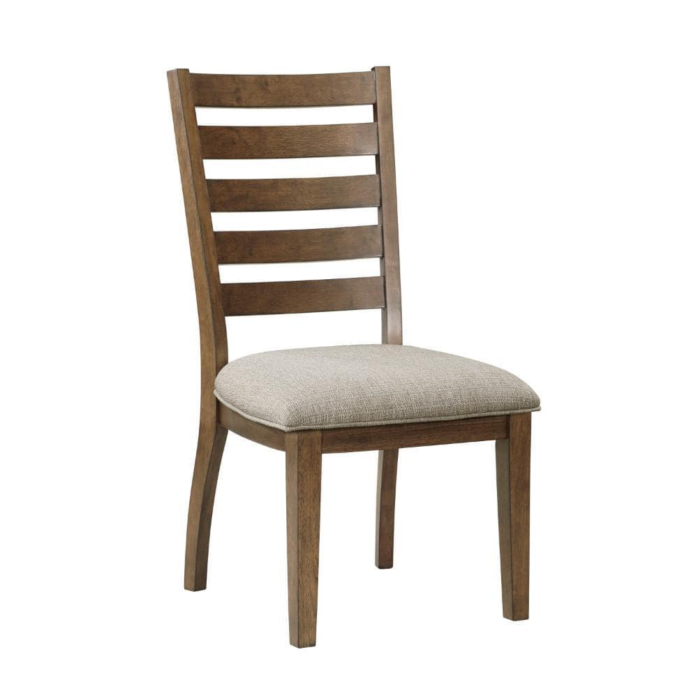 Benjara BM316760 23 in. Trea Ladder Back Brown & Beige Cushioned Seat Side Dining Chair