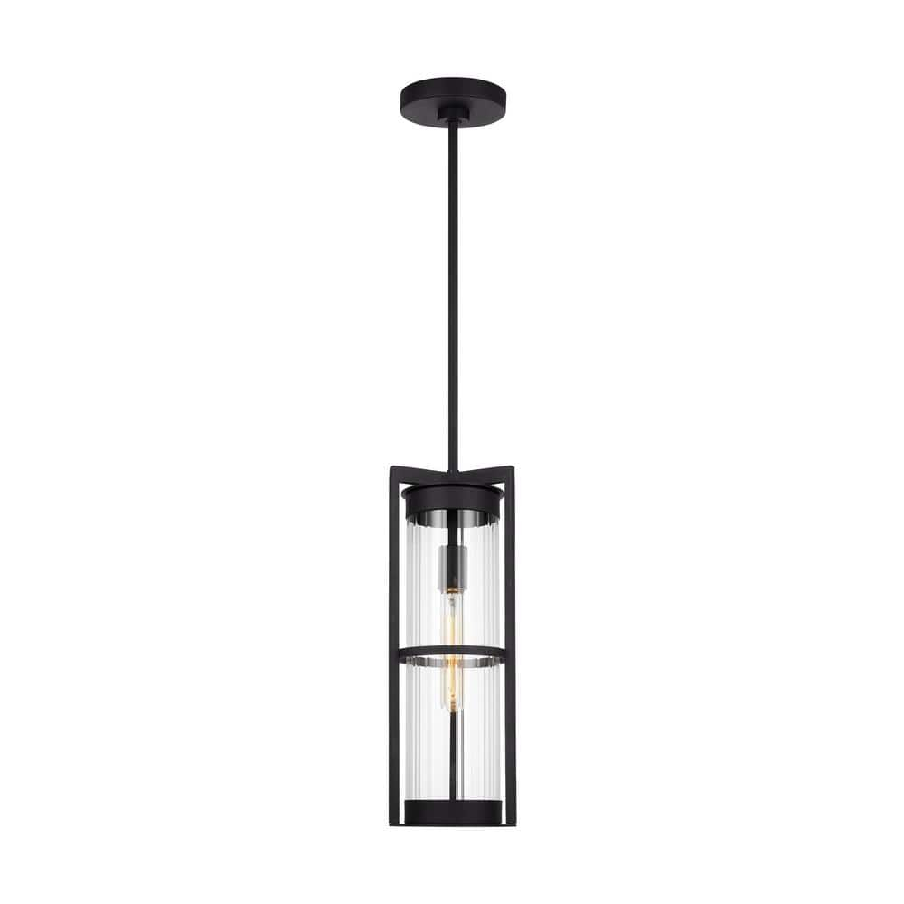 Black Clear Glass 1-Light Outdoor Pendant Lantern