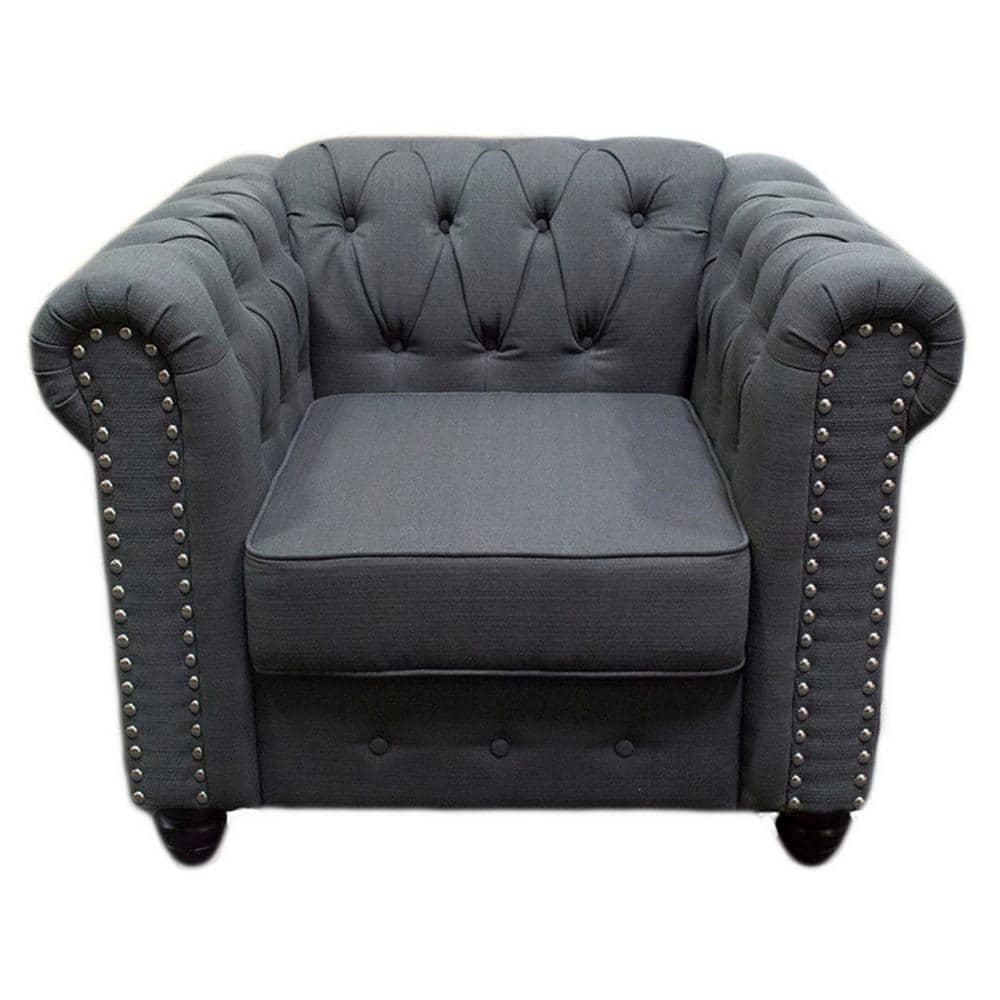 Best Master Venice Fabric Upholstered Living Arm Chair in Charcoal