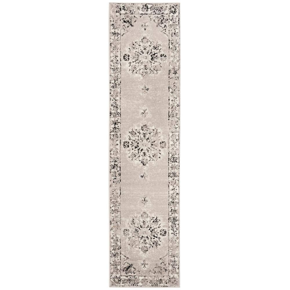 SAFAVIEH Skyler Nikeisha Floral Runner Rug, Grey/Ivory, 2' x 12'
