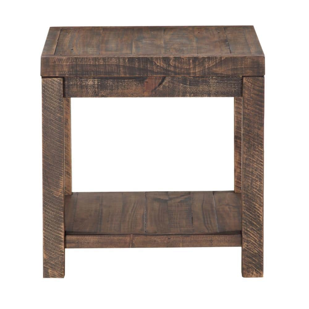 Rustic Farmhouse Reclaimed Wood End Table with Shelf in Smoky Taupe
