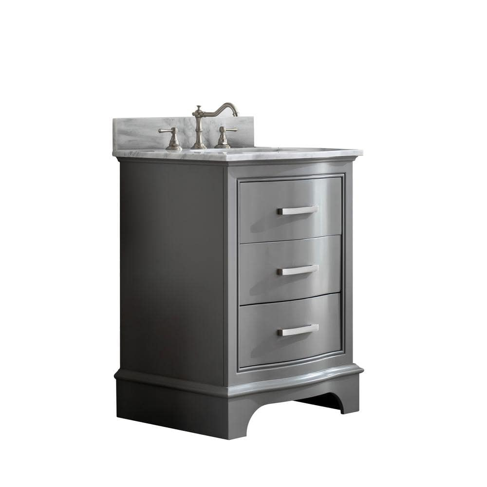 Monroe 24 in. W x 22 in. D Bath Vanity in Gray with Natural Marble Vanity Top in Carrara White with White Sink