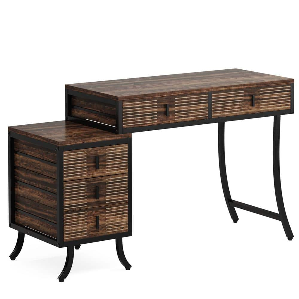 Tribesigns Computer Desk with 5 Drawers, 55" Home Office Desk with Reversible Drawer Cabinet