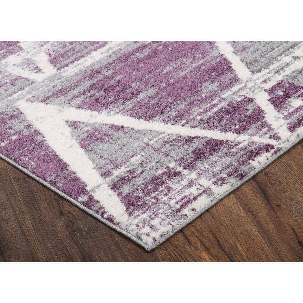 LBaiet 5' x 7' Purple and Gray Geometric Lines Rectangular Area Throw Rug