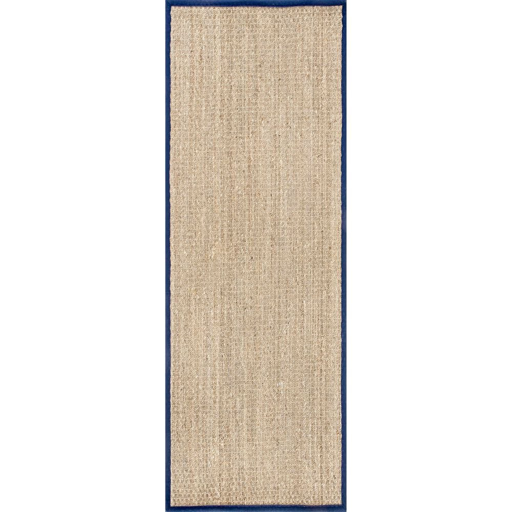 nuLOOM Elijah Seagrass Natural Runner Rug, 2' 6" x 8', Navy
