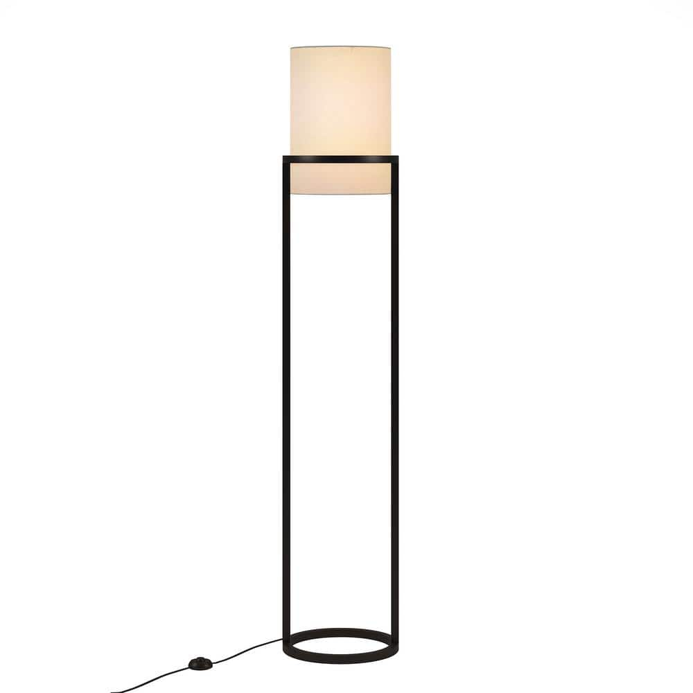 Evelyn&Zoe Casimir 62" Tall Floor Lamp with Fabric shade in Blackened Bronze/White