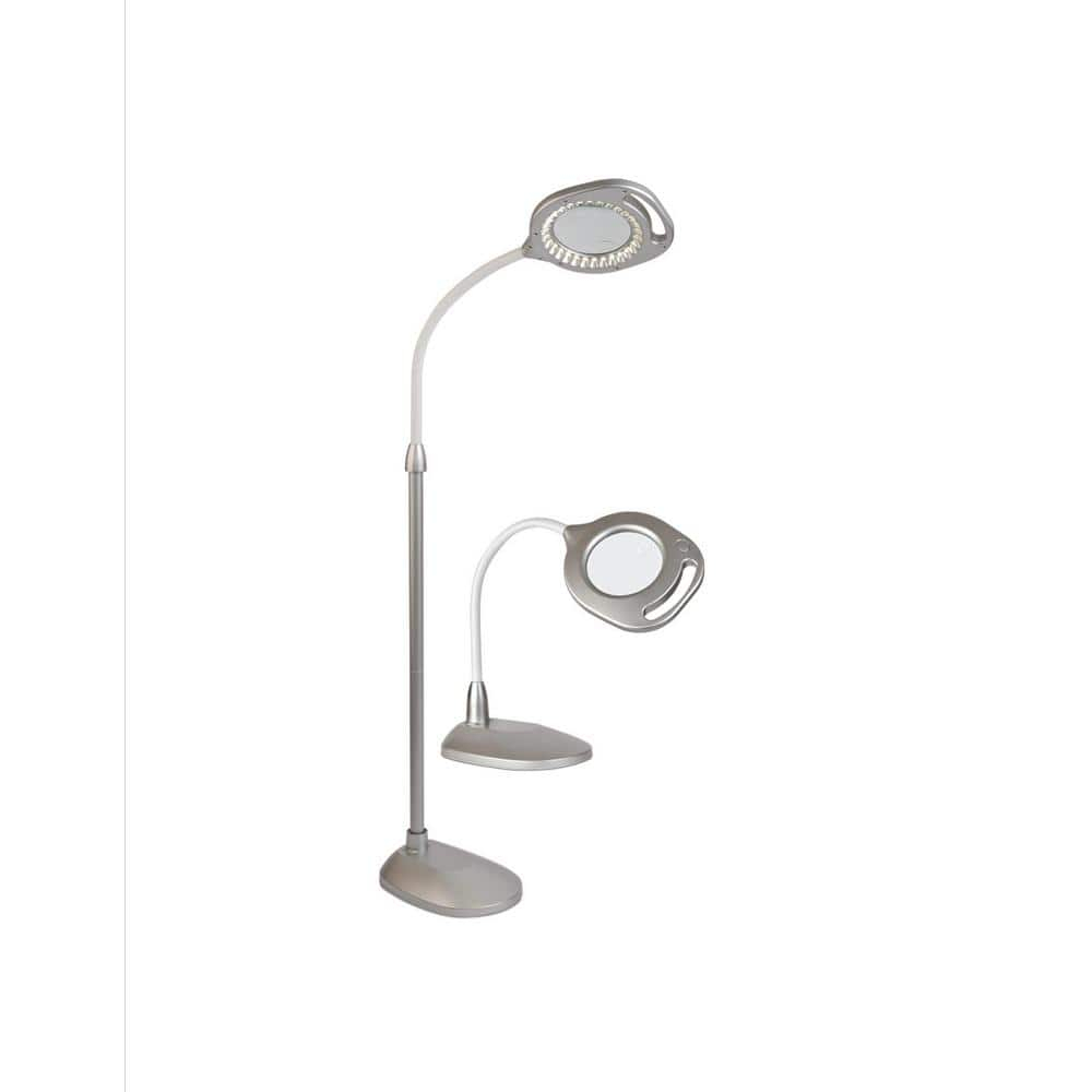Ottlite 2-in-1 LED Magnifier Floor and Table Light, Silver