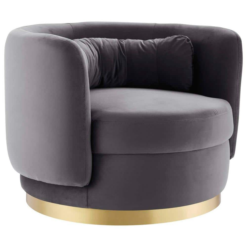 Glam Deco Gold Metal & Gray Velvet Swivel Accent Chair