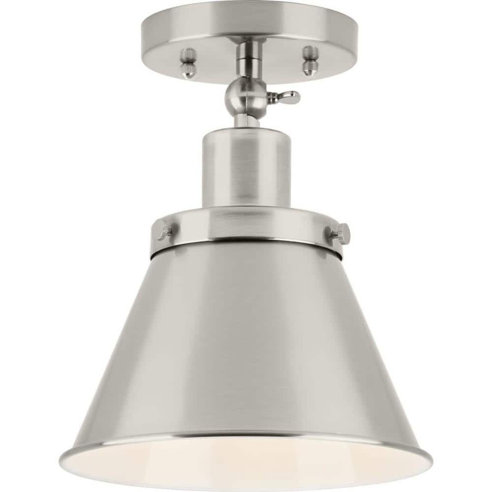 Progress Lighting, Hinton Collection, 1-Light, Semi-Flush Mount Ceiling Light, Brushed Nickel, Metal Shade