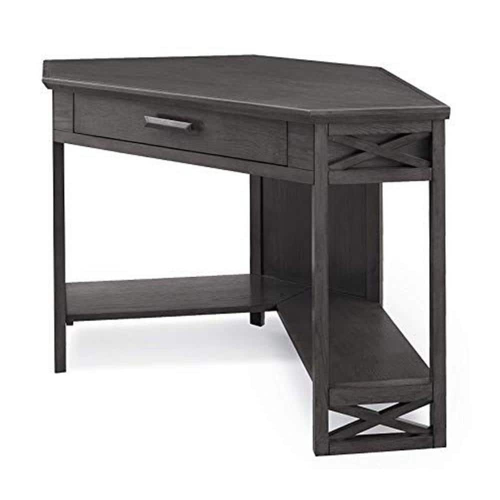 Leick Home 23430 Chisel & Forge Corner Computer Writing Desk with Drop Front Keyboard Drawer, Smoke Gray and Matte Black