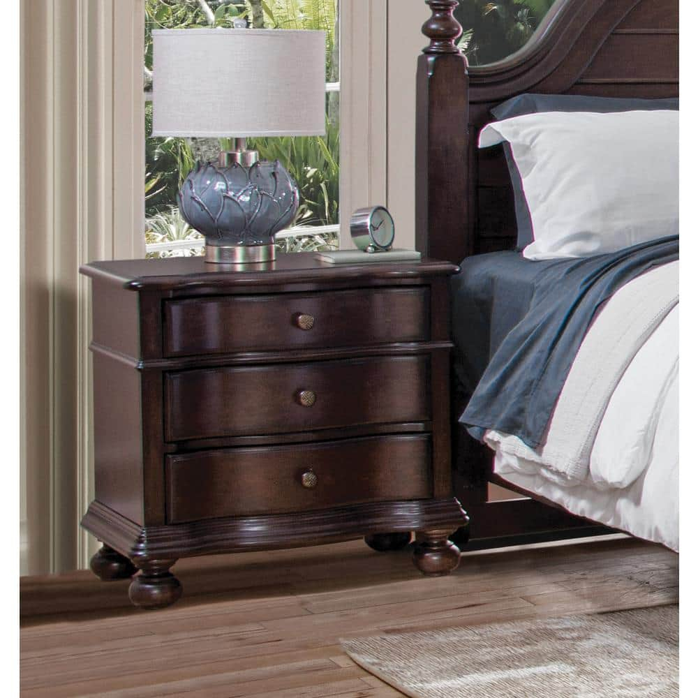 Rodanthe Tobacco Brown 3-Drawer Traditional Style Wood Nightstand