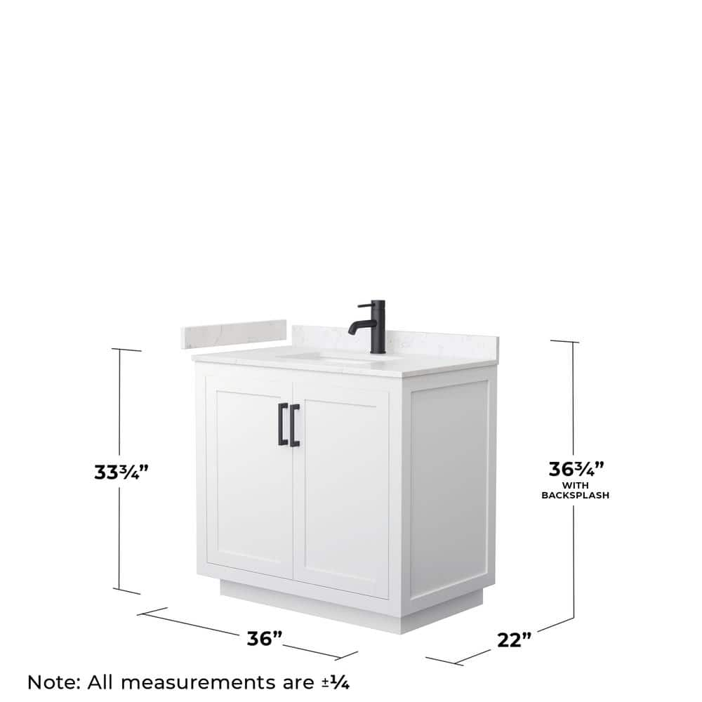 Wyndham Collection Miranda 36" Marble&Wood Single Bathroom Vanity in White/Black