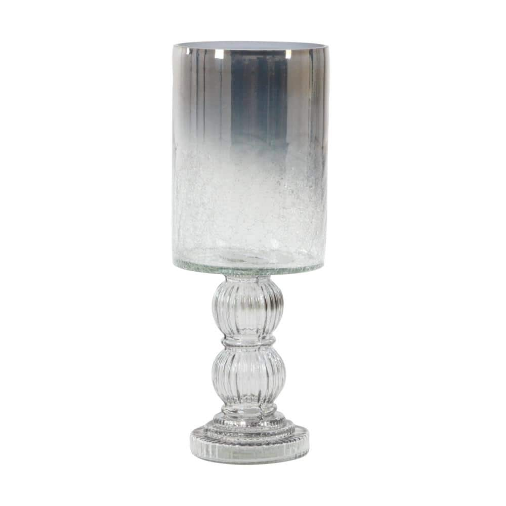 DecMode Black Glass Handmade Turned Style Pillar Hurricane Lamp with Smoked Glass Finish