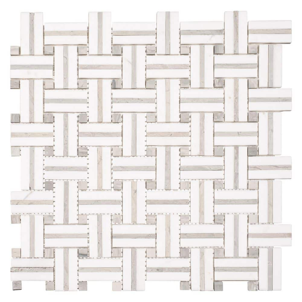 SAMPLE-Fabrique Muslin Grey 12" x 12" Stone Subway Basketweave Mosaic Tile