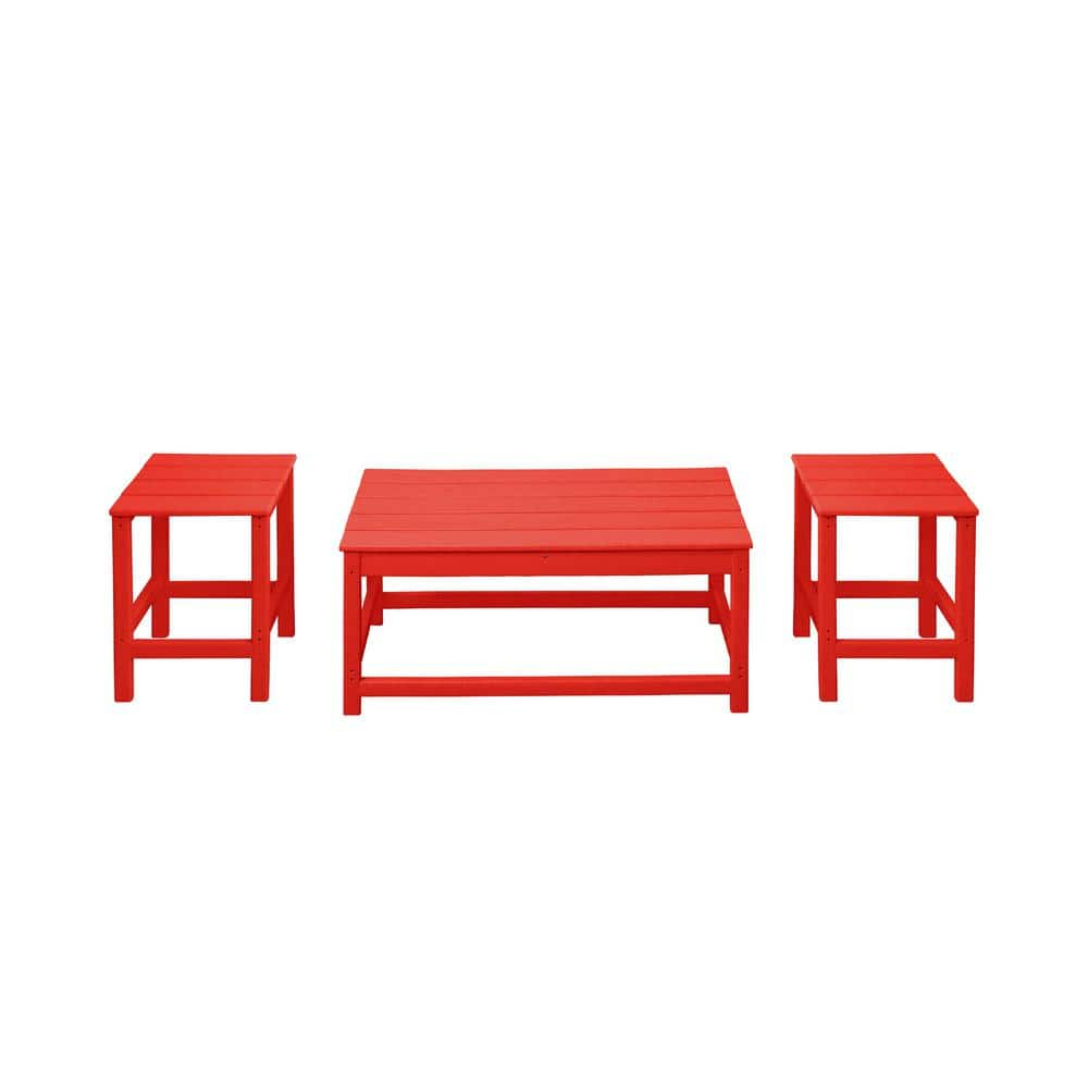 Polytrends  Laguna Hdpe All Weather Outdoor Patio Coffee And Side Tables (3-Piece Set) Red
