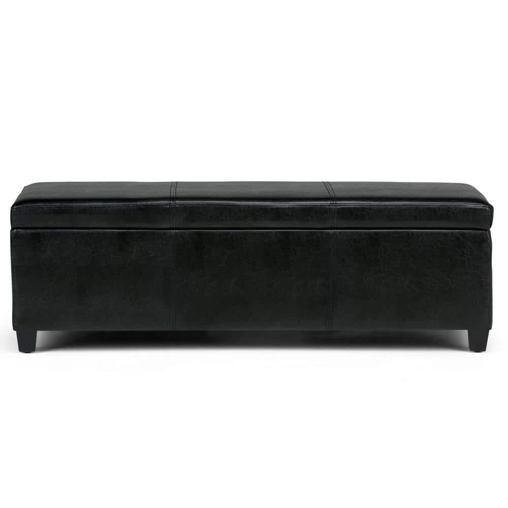 Simpli Home Avalon Storage Ottoman Bench In Midnight Black Vegan Faux Leather